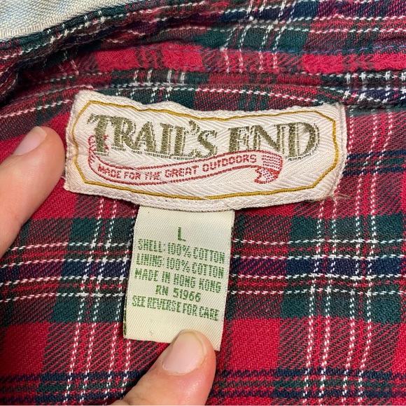 Vintage Flannel Lined Denim Button Up Jean Shirt Shacket Trails End Distressed L - Picture 4 of 11